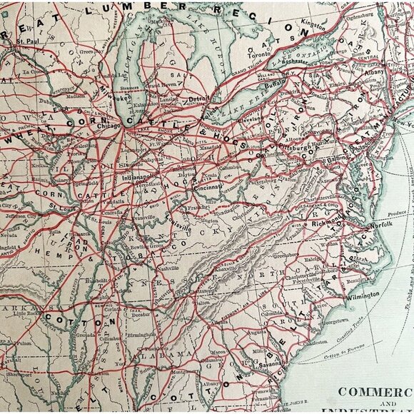 1879 Railroad Map US Industrial Commercial Victorian Geography 1st Edition DWAA9 - Picture 1 of 3